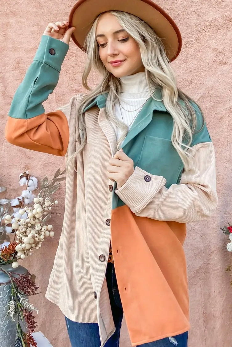 Color Block Corduroy Jacket