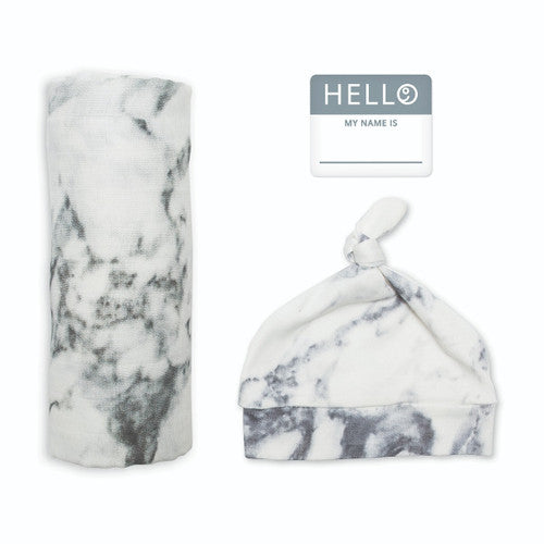 Hello World - Blanket & Knotted Hat - Marble